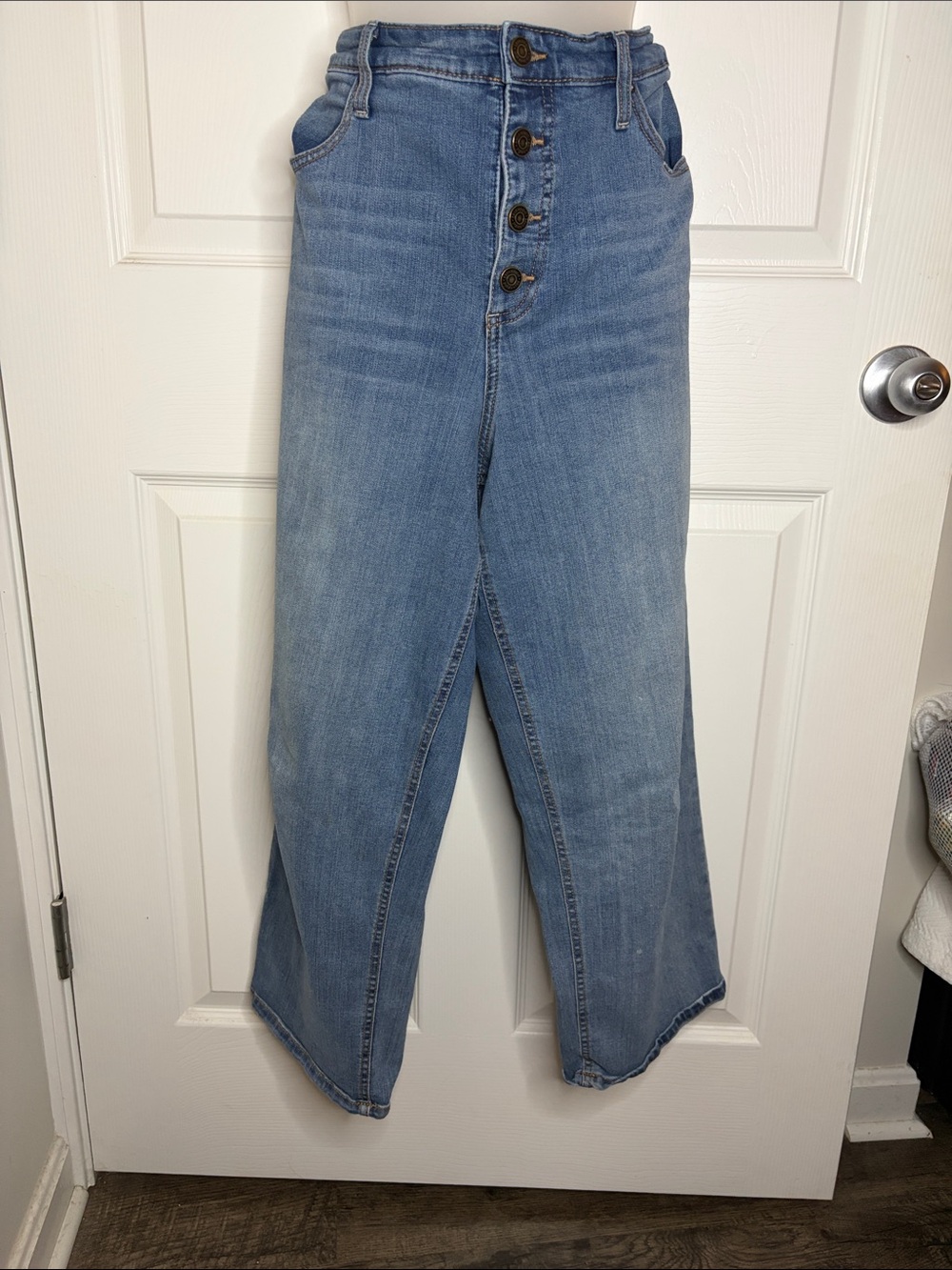 Skinnygirl Jeans Womens 14 Capri Blue Denim Mid Rise Crop Pants Buttonfly